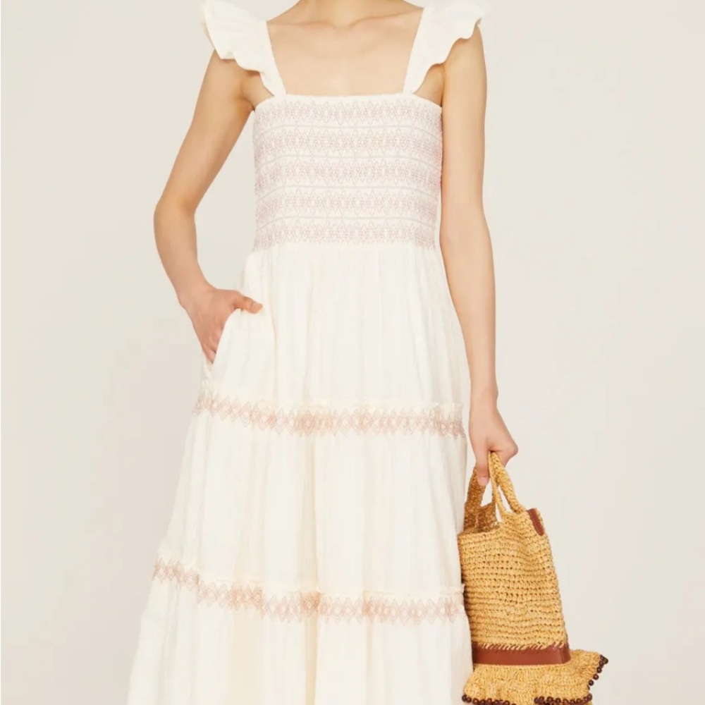 Madewell White Smocked Tiered Sundress